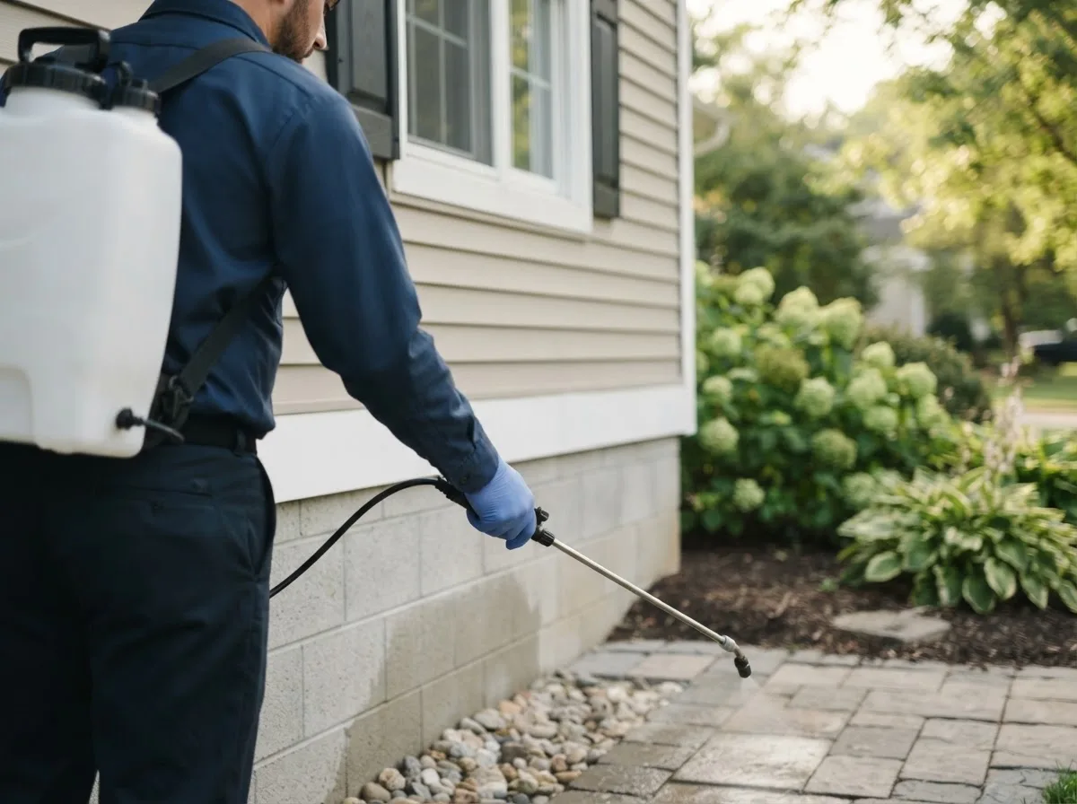 Pest control technician inspecting a home in West Hartland, CT
